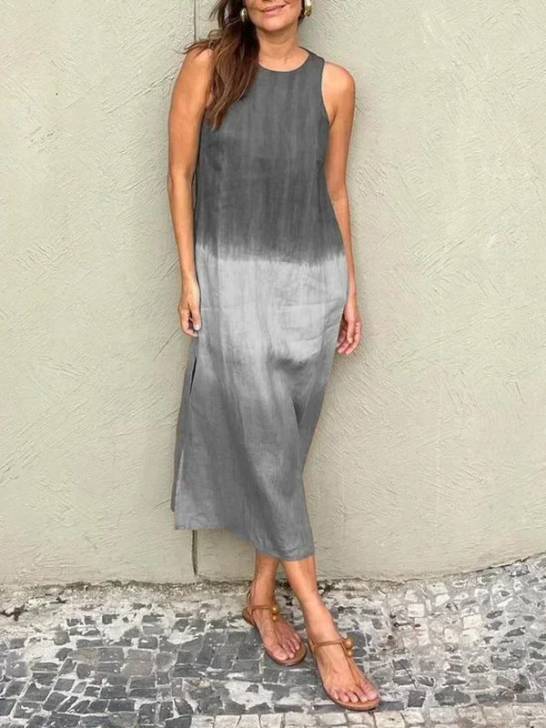 Melisa - Round Neck Cotton And Linen Dress