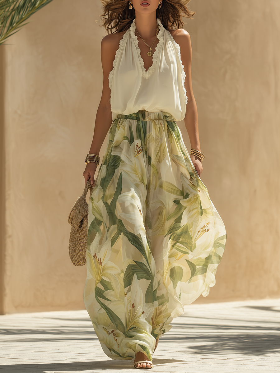 Mireella | Floral Halter Top Maxi Skirt Co-ord