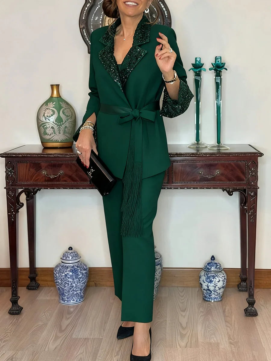 Nitzanit | Sequin Trim Trouser Suit Set