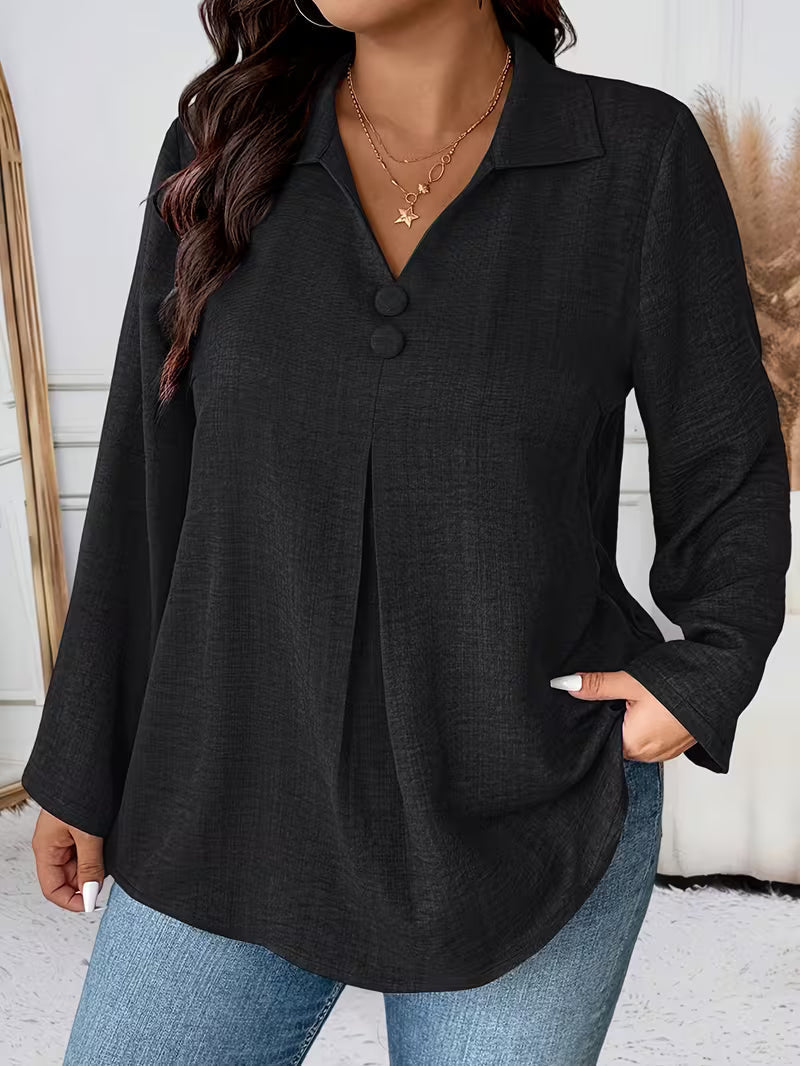 Noyelle | Long Sleeve Collared Pleated Blouse