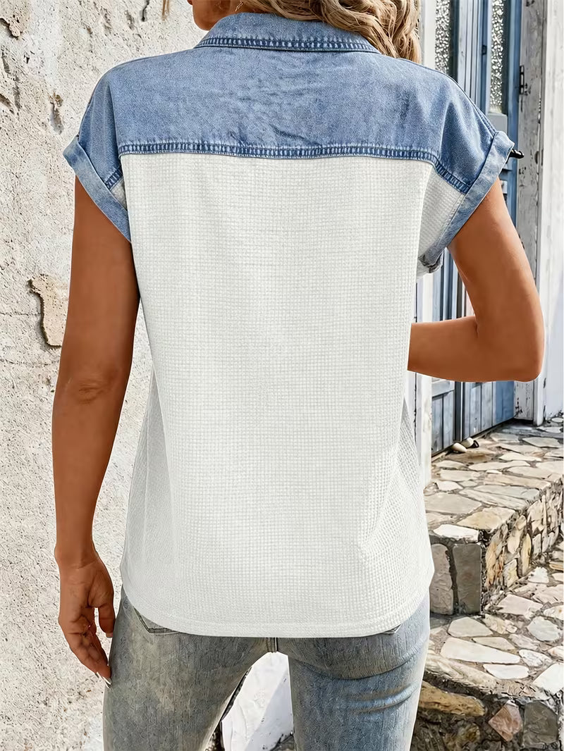 Haily | Cap Sleeve Button Front Collared Top