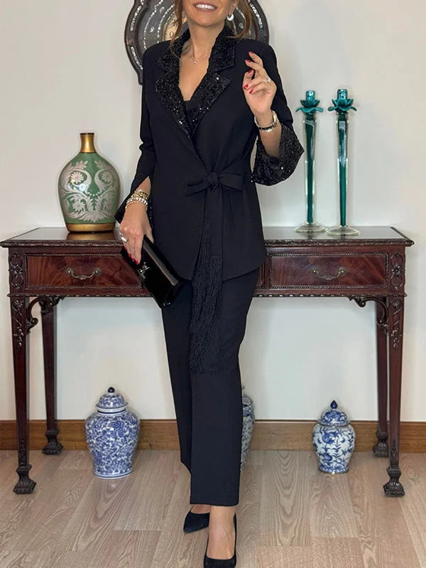 Nitzanit | Sequin Trim Trouser Suit Set
