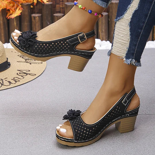 Imogen | Open Toe Cut-Out Block Heel Sandals