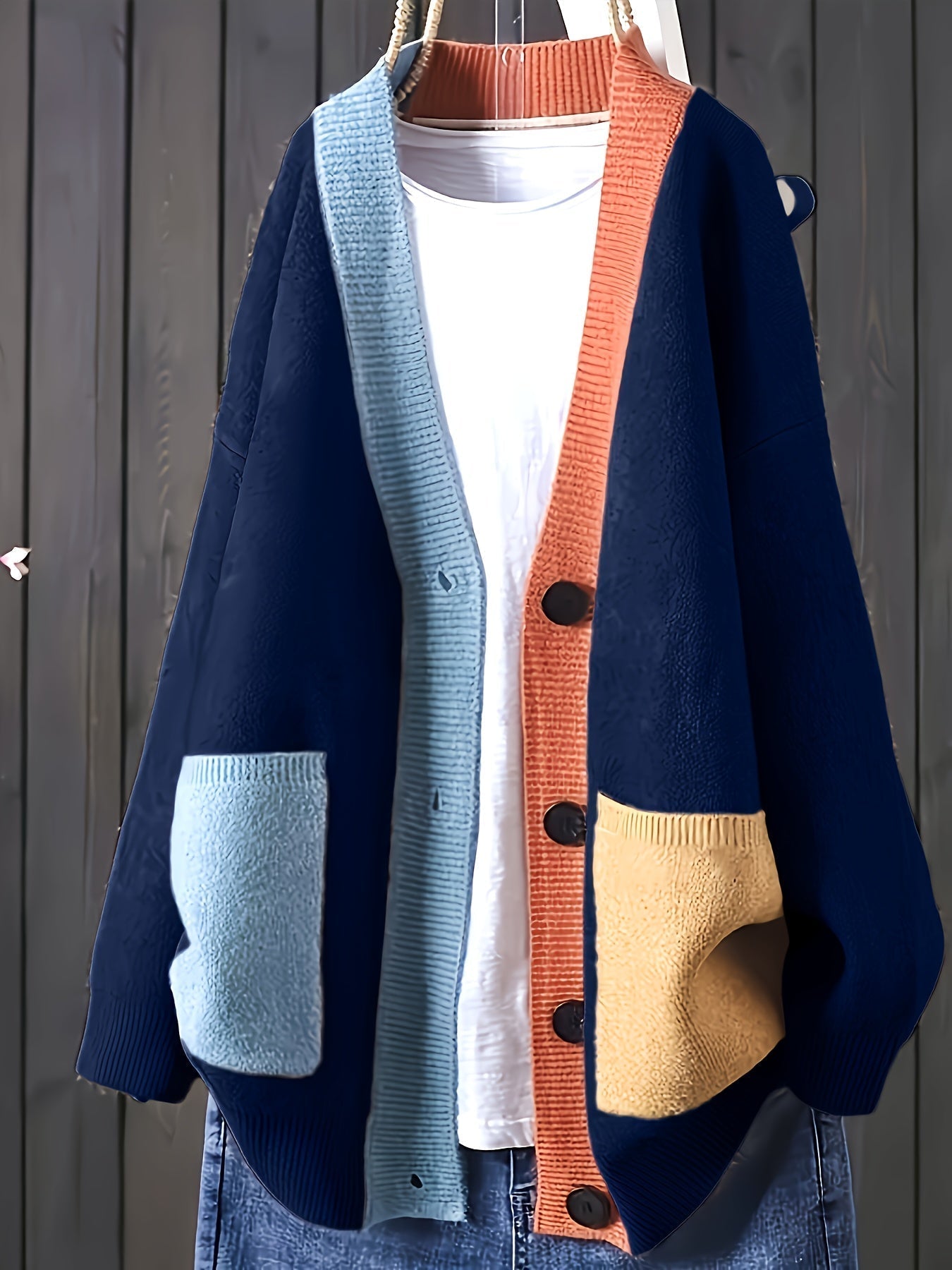 Peggy | Colour Block Button Front Cardigan