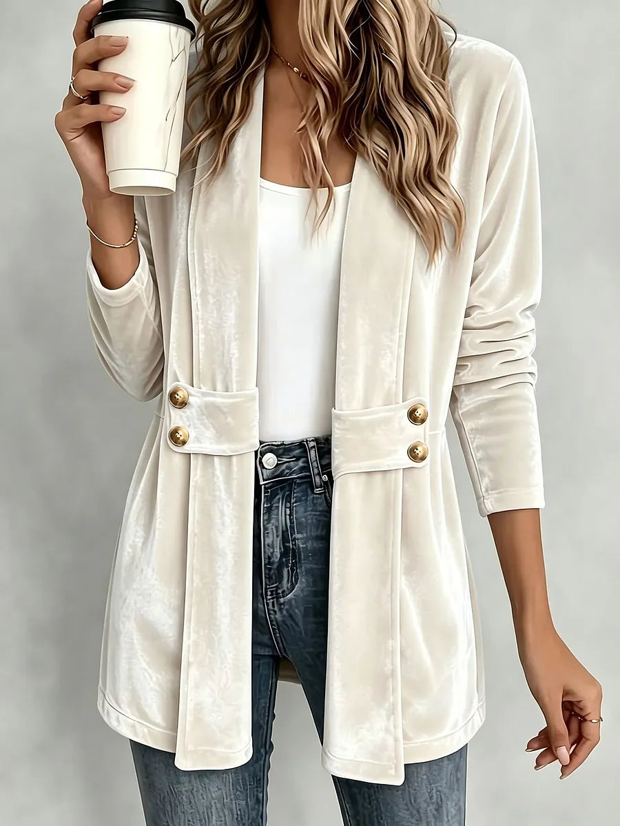 Sdenia | Velvet Style Open Front Longline Blazer