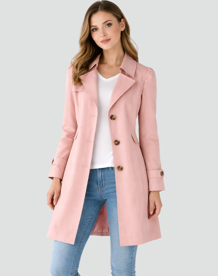 Ashley | Mid-Length Coat Notch Collar Button Front