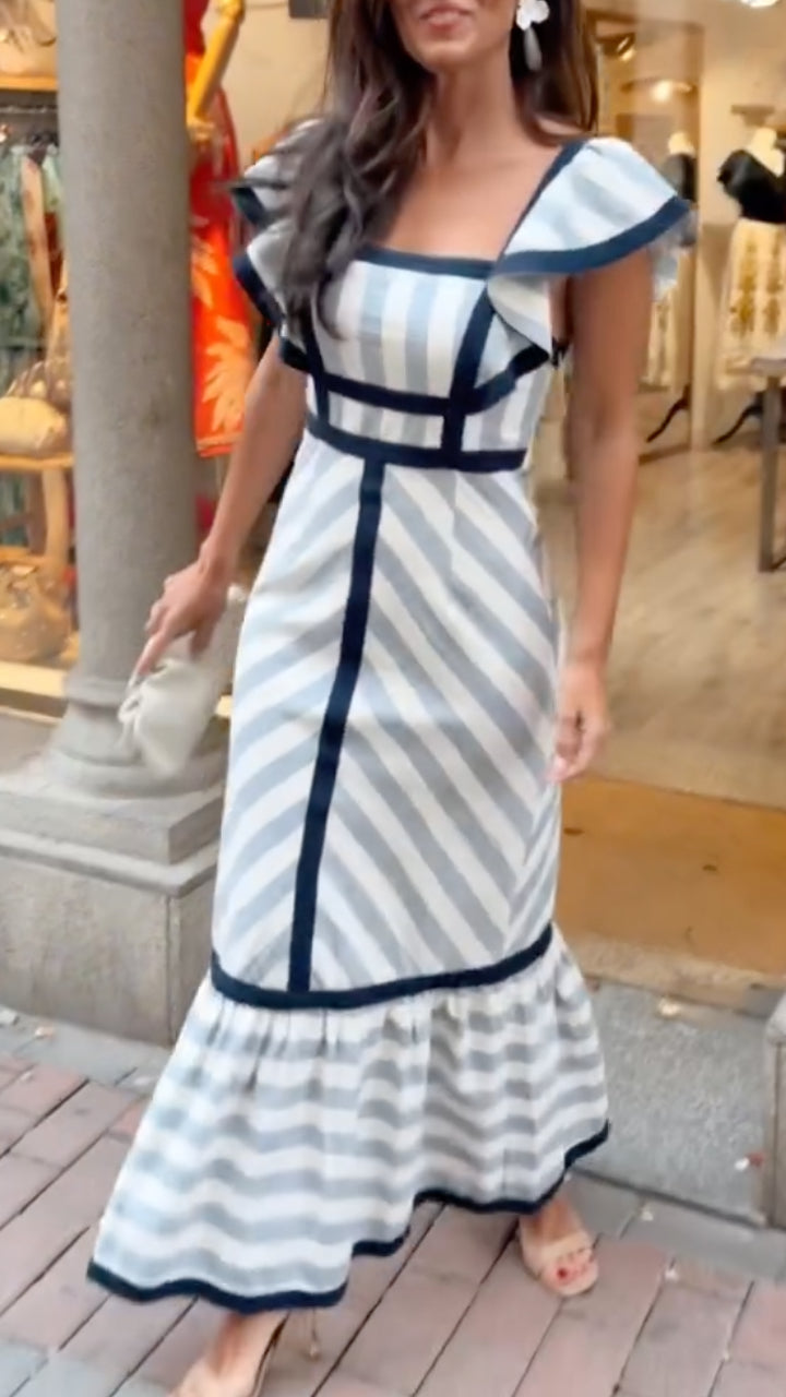 Lileeka | Maxi Dress Stripe Print Flutter Sleeve