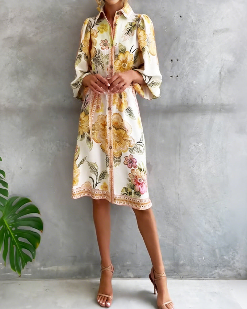 Nylera | Floral Print Button Front Midi Dress