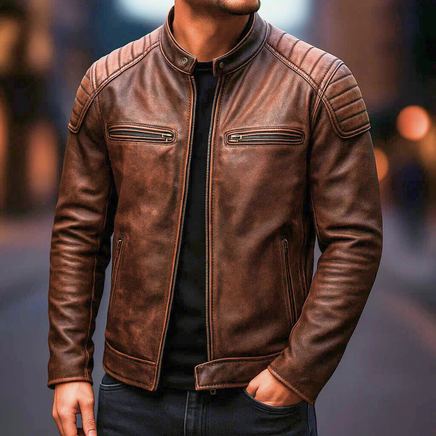 Samer | Leather Biker Zip Front Jacket