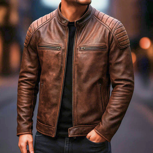Samer | Leather Biker Zip Front Jacket
