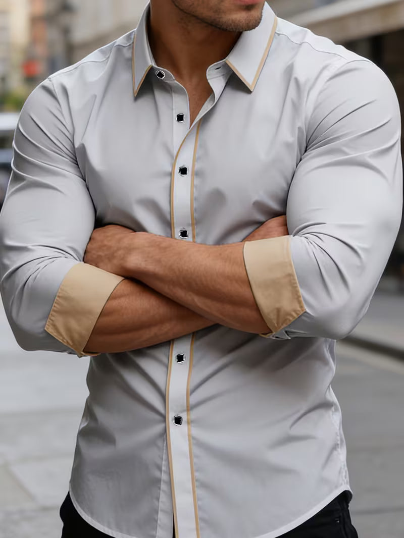 Daven | Long Sleeve Contrast Trim Button Shirt