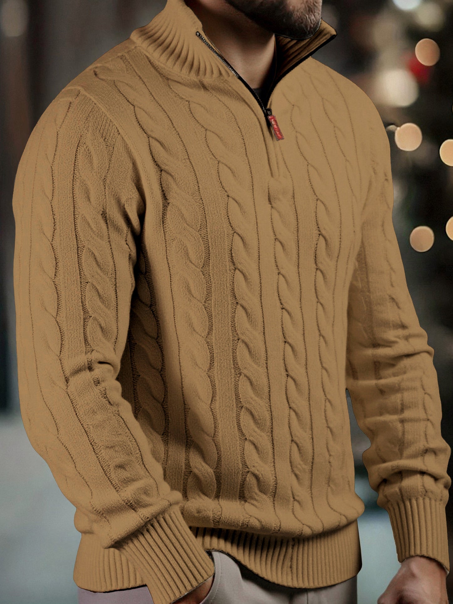 Vasyl | Sweater with Cable Knit Quarter-Zip Collar