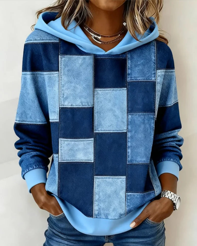 Yaralyn | Patchwork Hooded Long Sleeve Sweatshirt