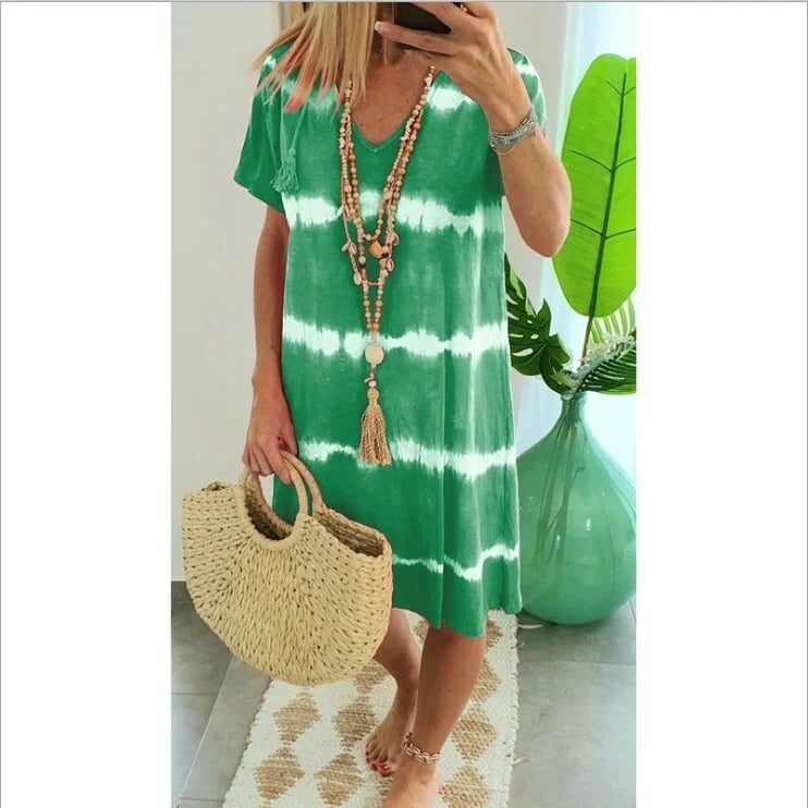 Herma | Tie Dye V-Neck Short Sleeve Midi Dress