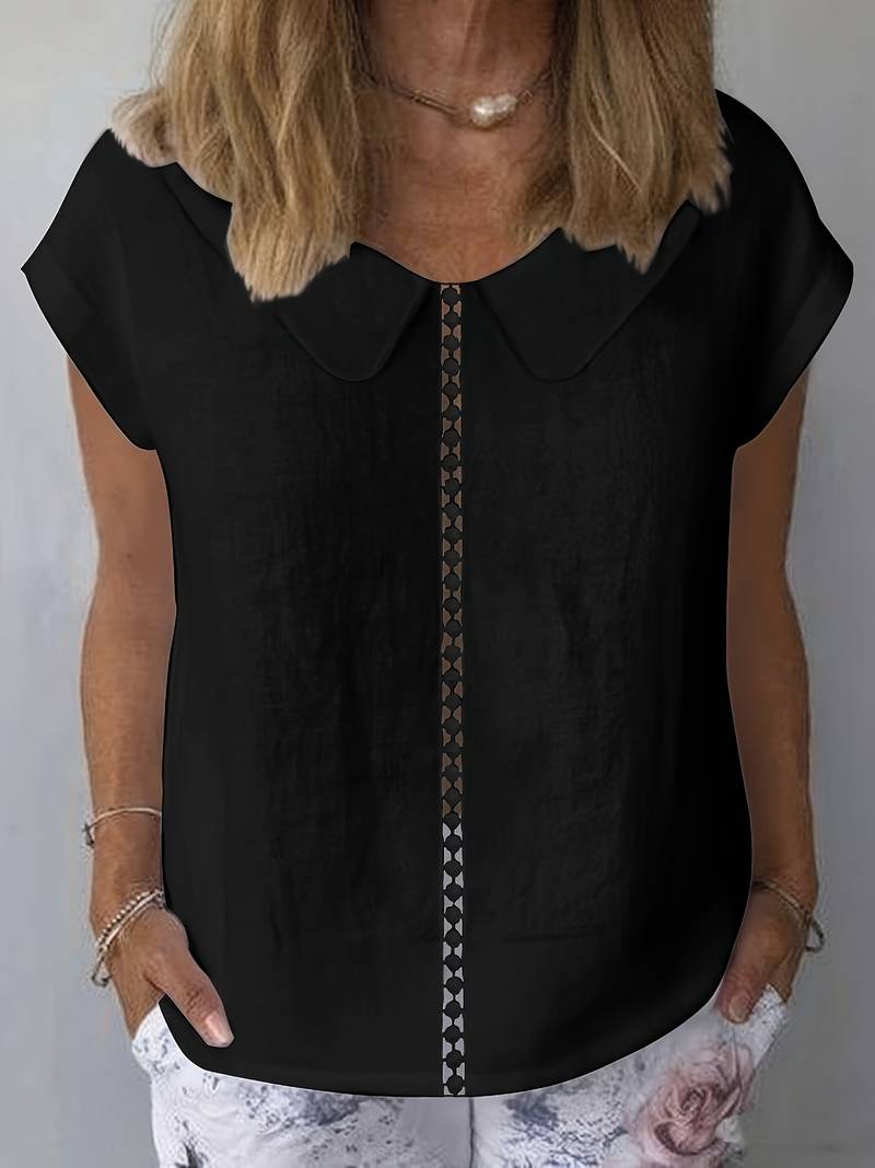Krischelle - Peter Pan Collar Short Sleeve Blouse