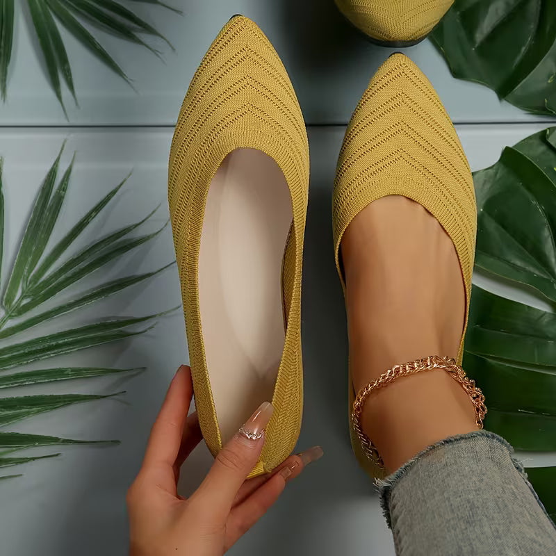Mikya - Pointed Toe Knit Ballet Flats