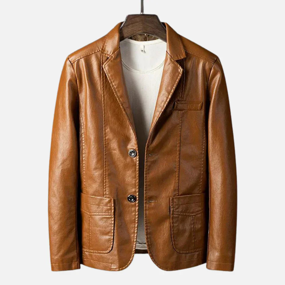 Heinz | Vintage Style Button Leather Blazer