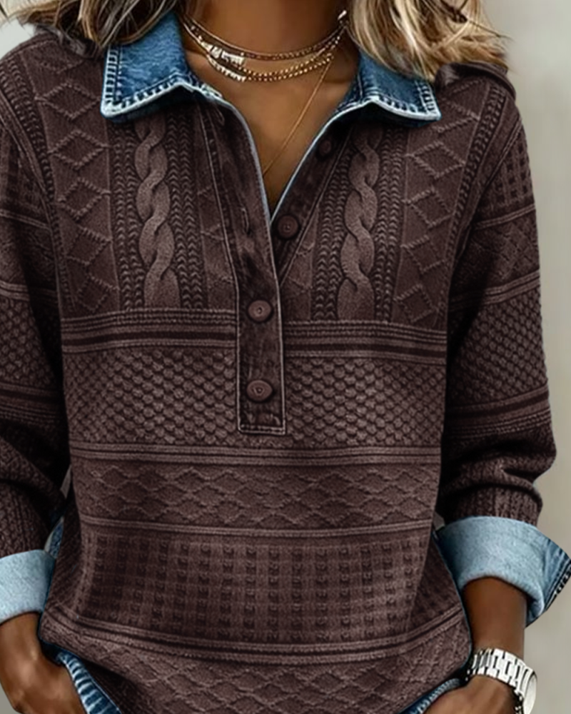 Melkorka | Textured Half Button Collared Sweatshirt