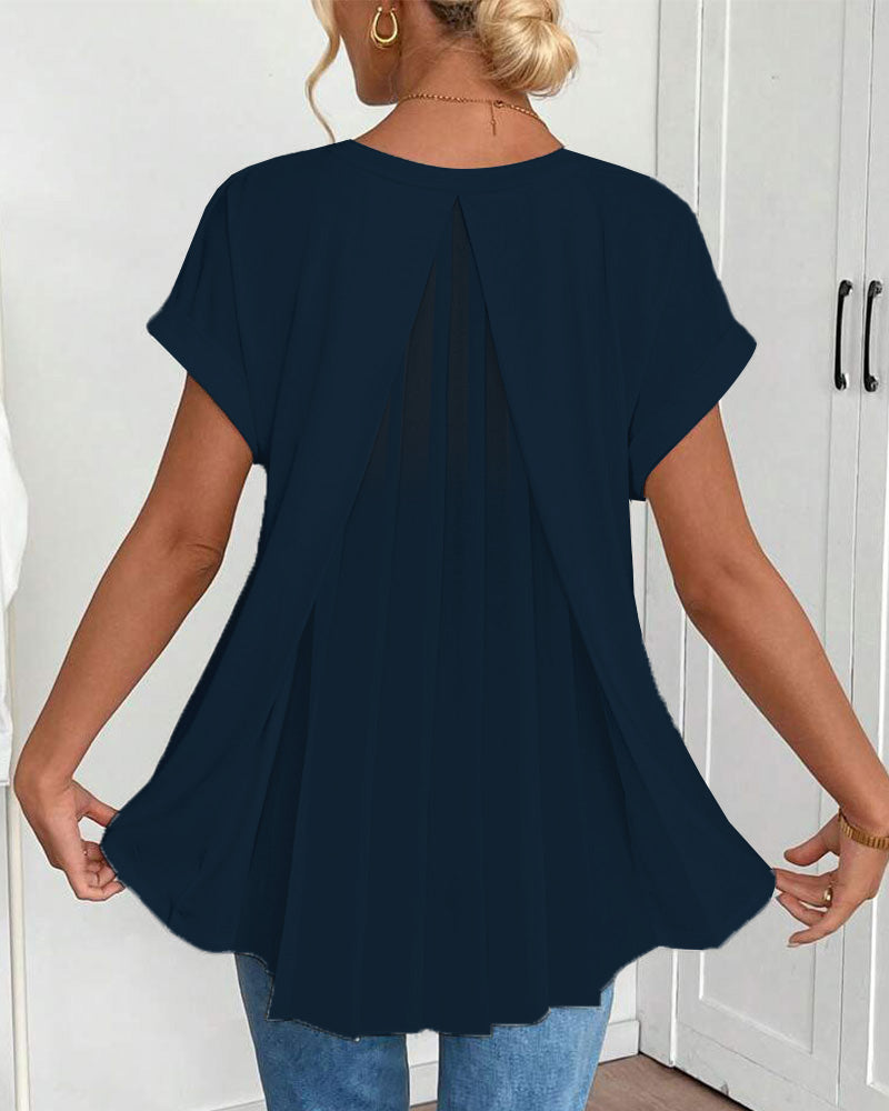 Liyanna - Patchwork V Neck Short Sleeve T Shirt