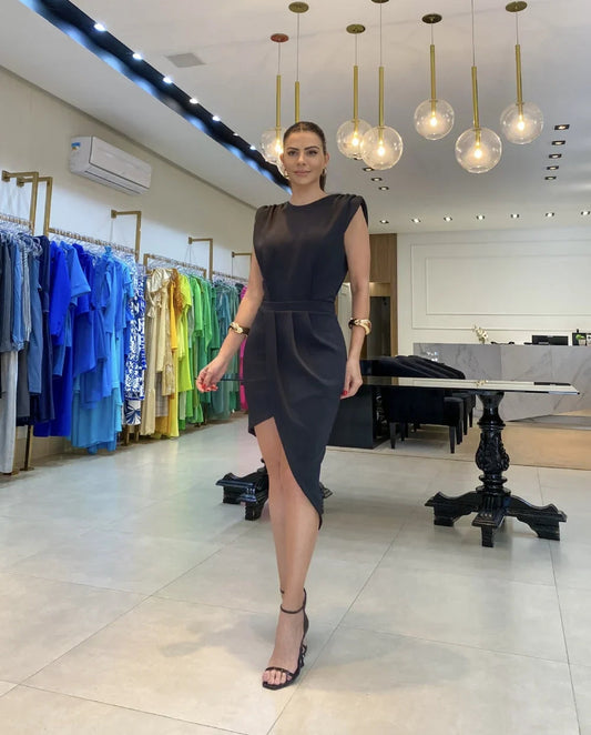 Meelia | Sleeveless Asymmetric Wrap Midi Dress
