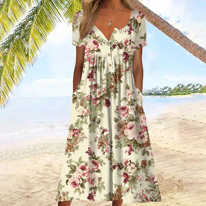 Aliyeen | Floral Print V Neck Midi Dress