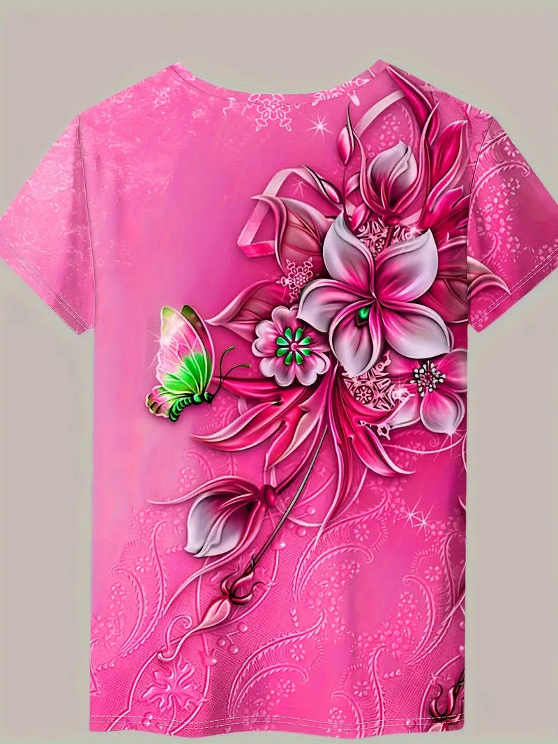 Carlisa | Floral Print Short Sleeve T Shirt