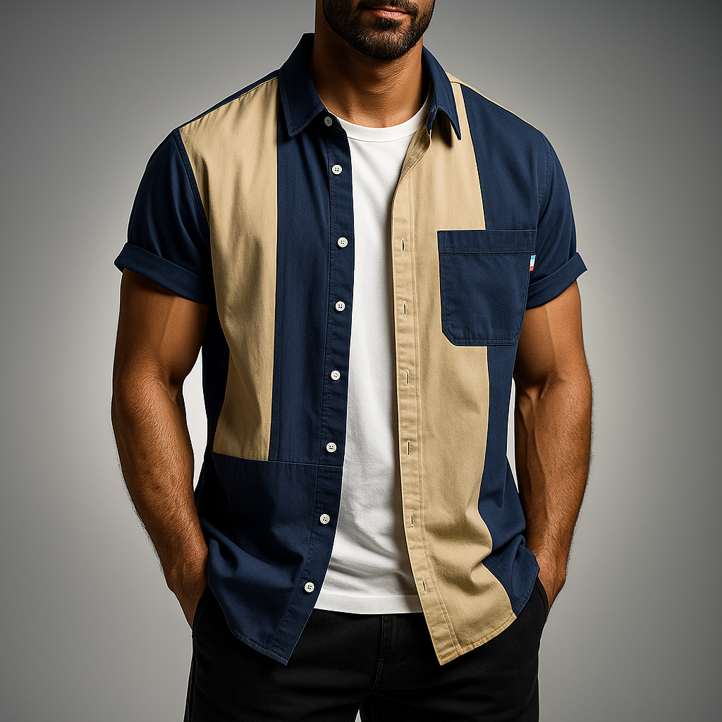 Biagio | Short Sleeve Colour Block Button Shirt