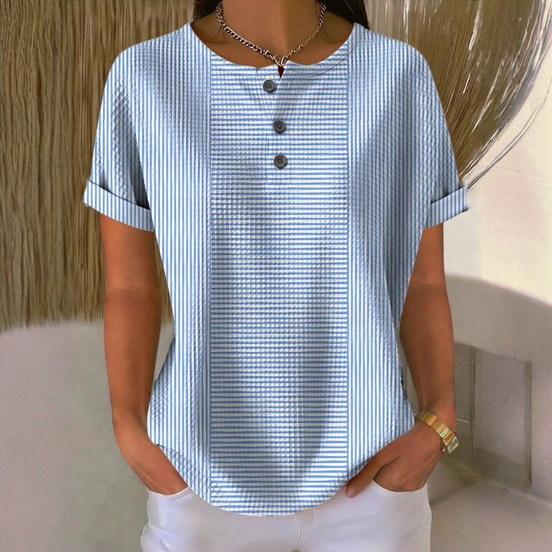 Lessie | Striped Button Front T-Shirt