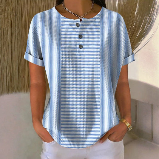 Lessie | Striped Button Front T-Shirt
