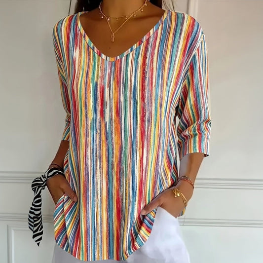 Anchali | Multicolour Striped V-Neck Blouse