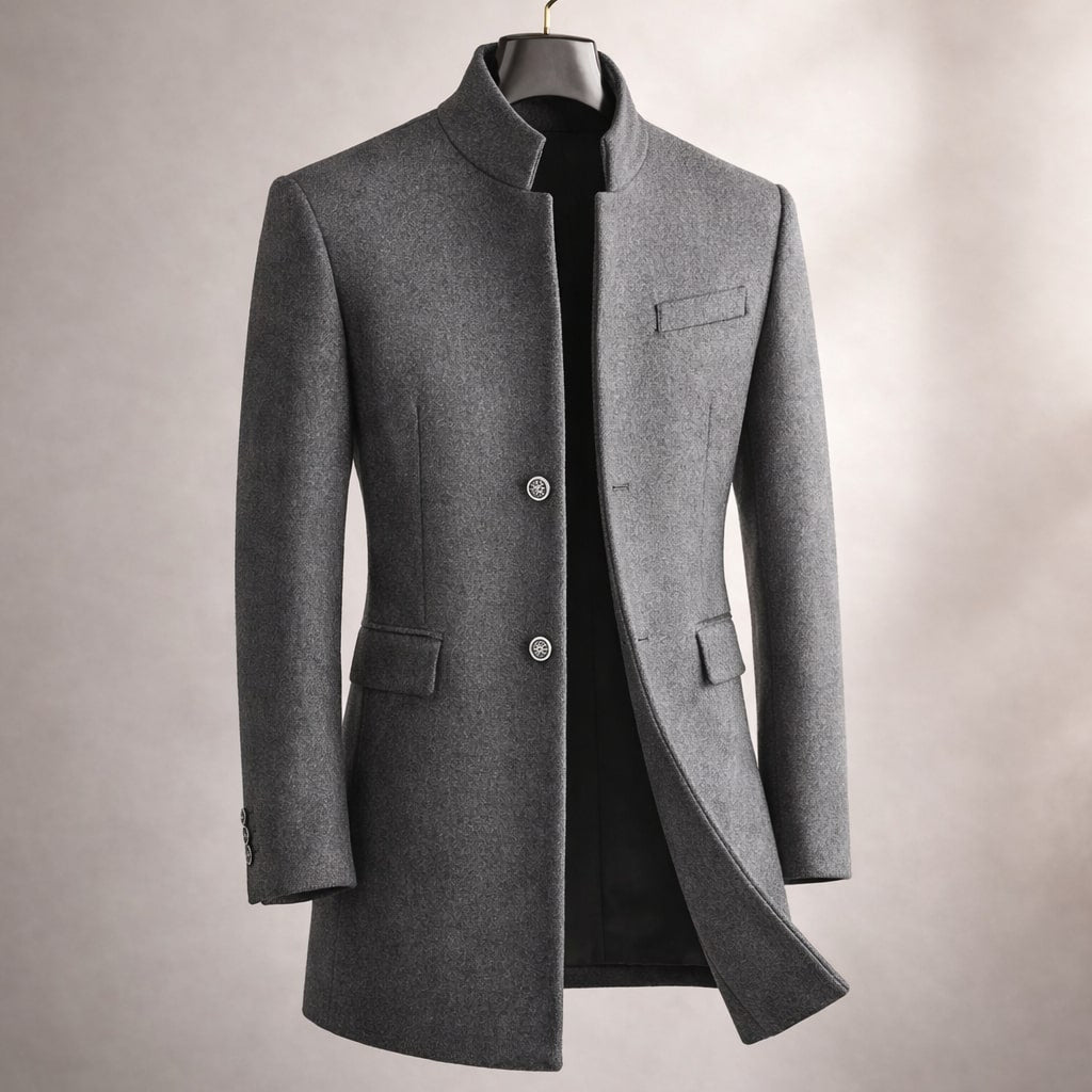 Dusko | Stand Collar Button Front Long Coat
