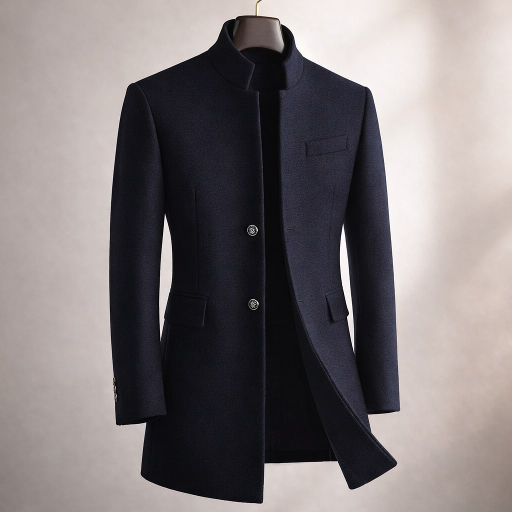Dusko | Stand Collar Button Front Long Coat