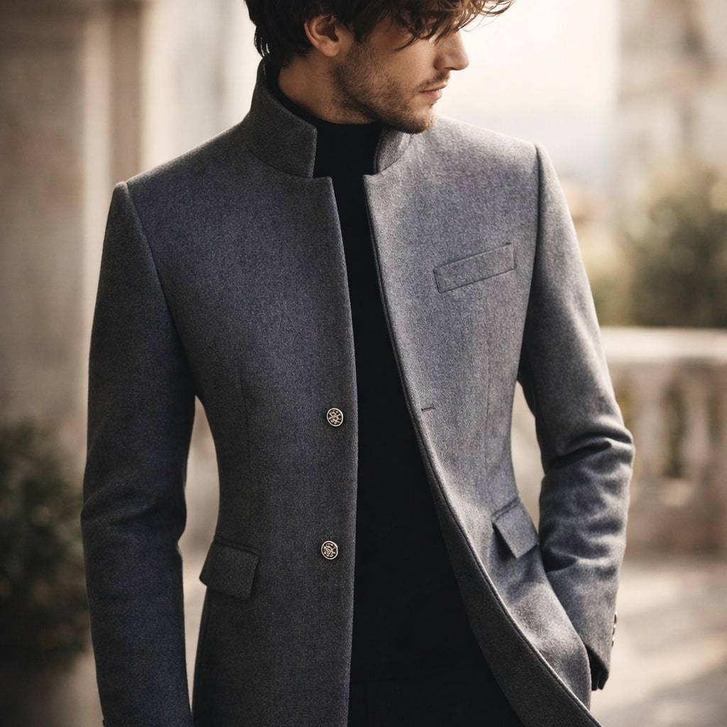 Dusko | Stand Collar Button Front Long Coat