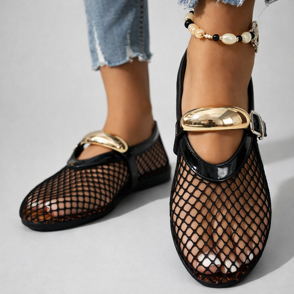 Anahi | Flat Shoes Mesh Mary Jane Buckle Strap