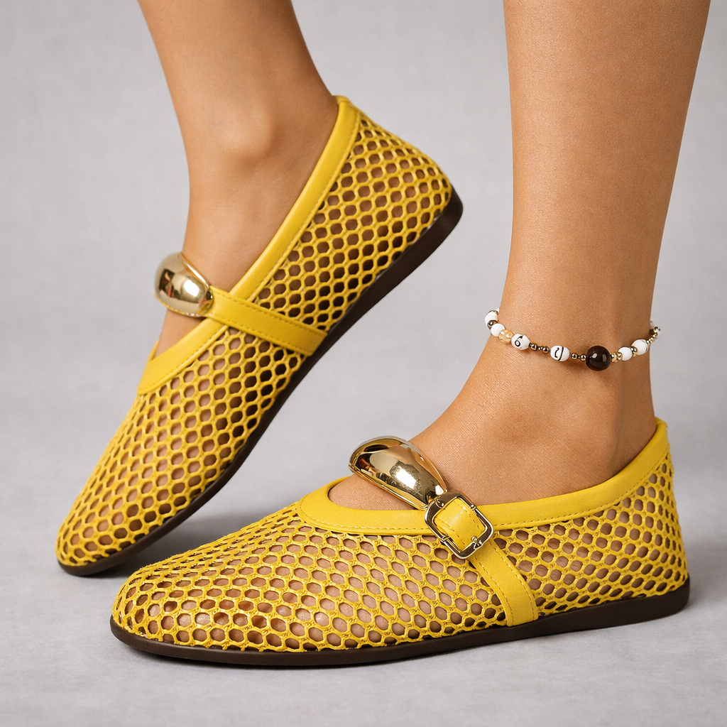 Anahi | Flat Shoes Mesh Mary Jane Buckle Strap
