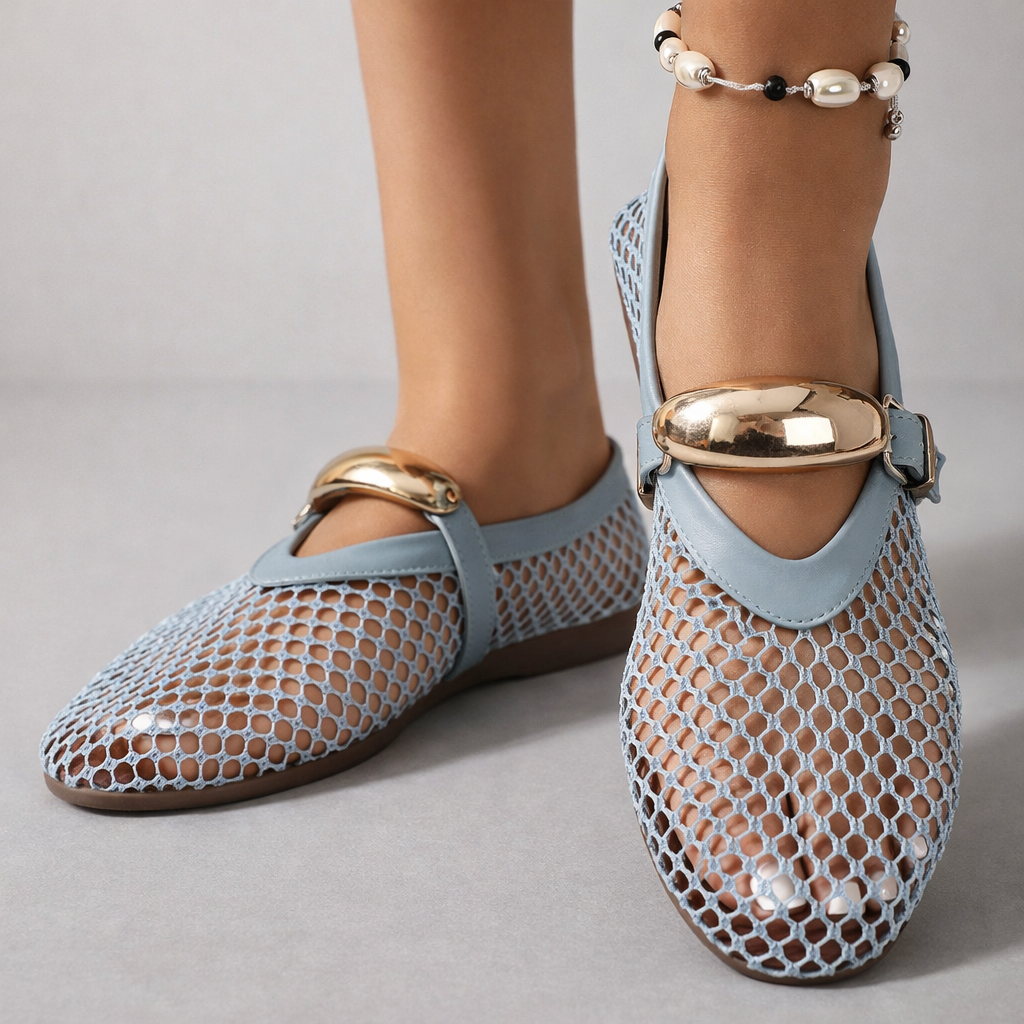 Anahi | Flat Shoes Mesh Mary Jane Buckle Strap