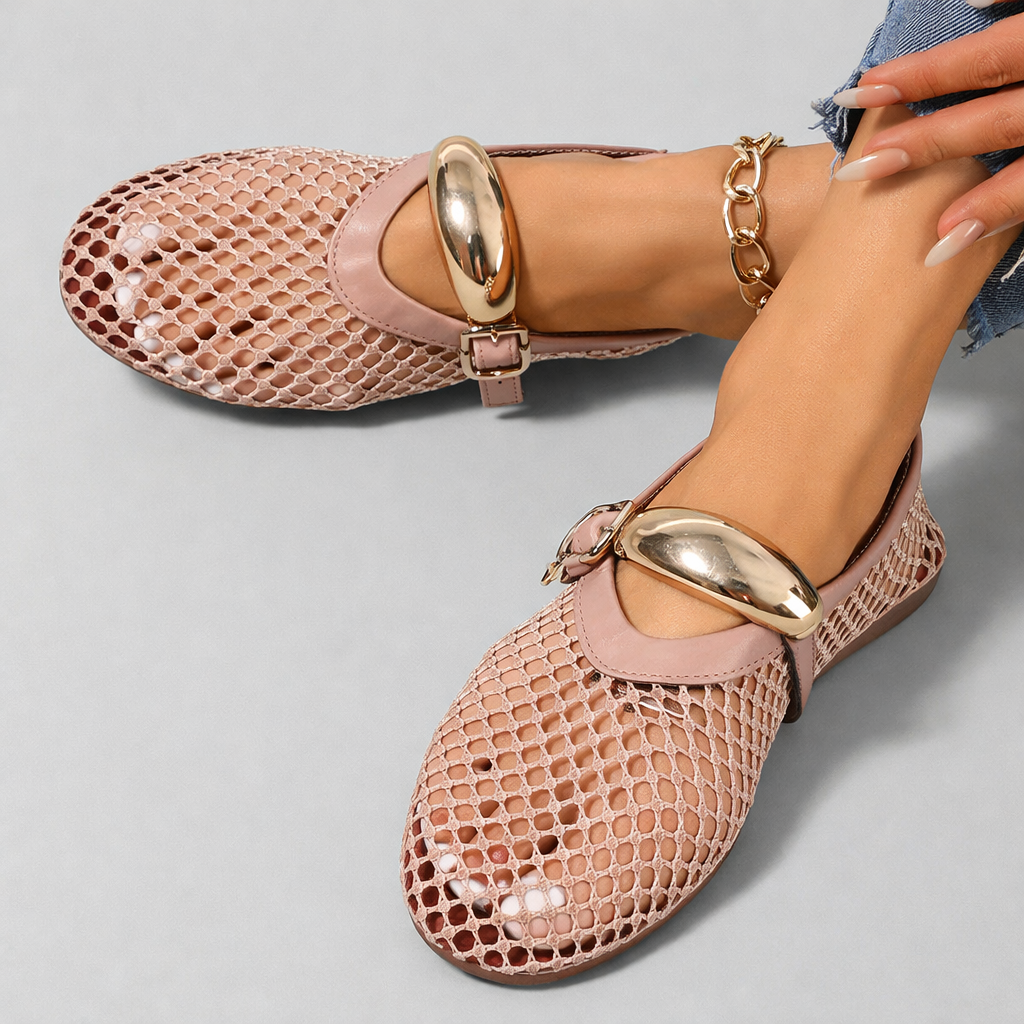Anahi | Flat Shoes Mesh Mary Jane Buckle Strap