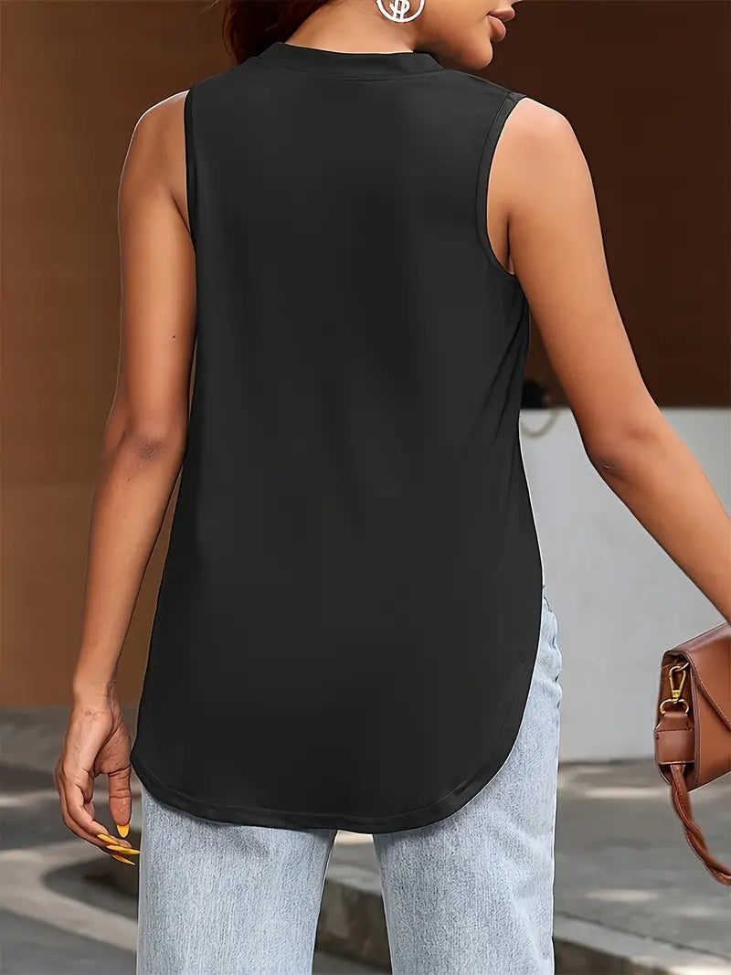 Desirae | Sleeveless Round Neck Curved Hem Top