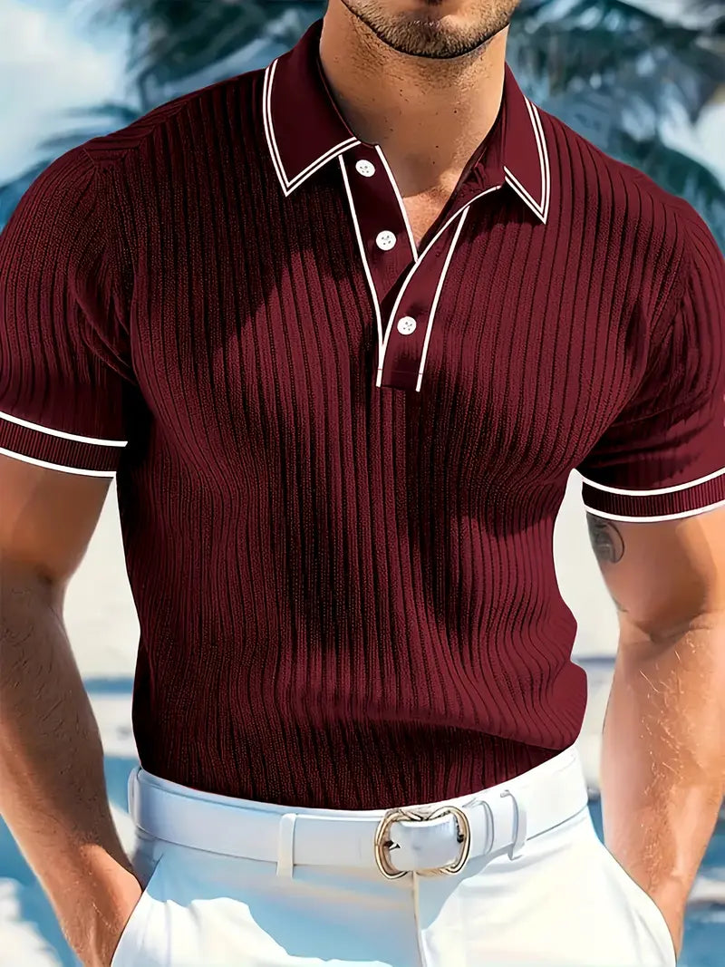 Orestis - Ribbed Short Sleeve Contrast Polo Shirt