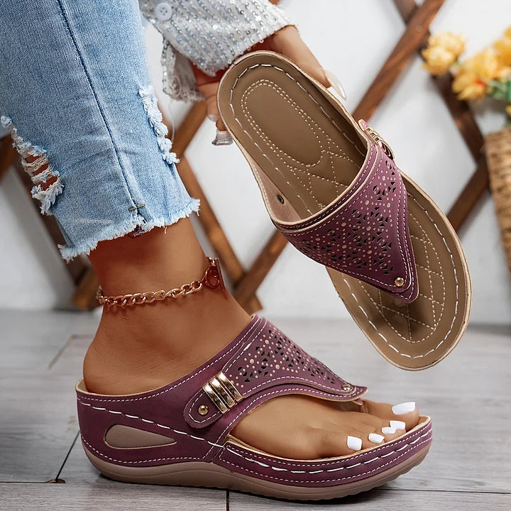 Tiara - Wedge Flip Flop Cutout Sandals