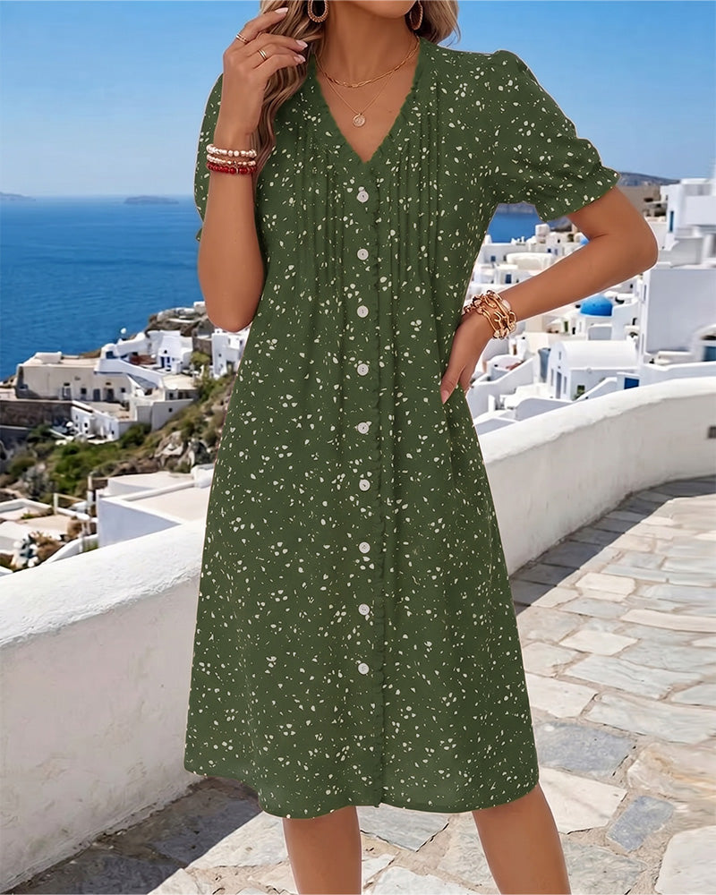 Dayma | V Neck Button Front Midi Dress
