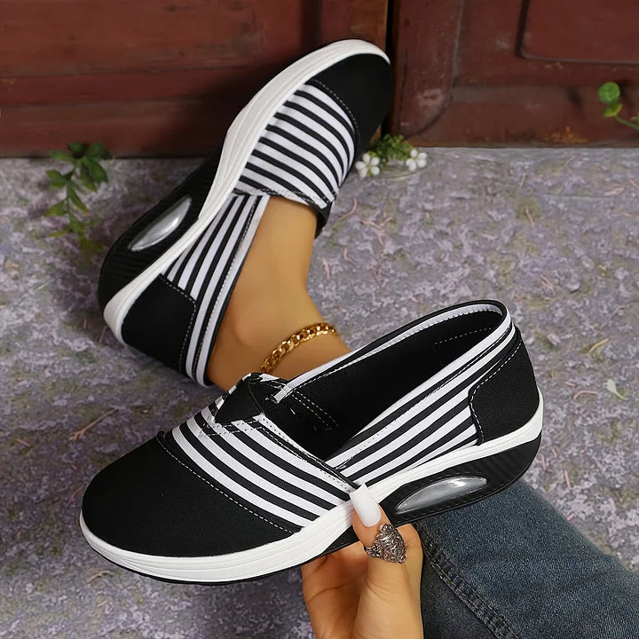 Tasha - Striped Slip On Wedge Trainers