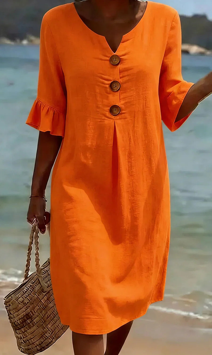 Mlaina - Button Front Frill Sleeve Midi Dress