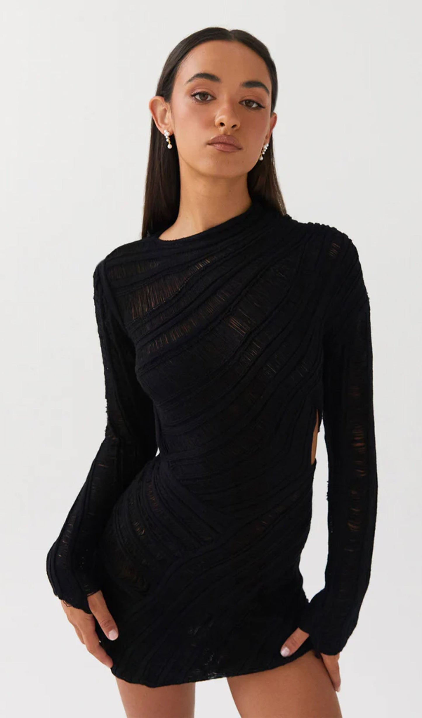 Veleda | Long Sleeve Cut-Out Knit Mini Dress