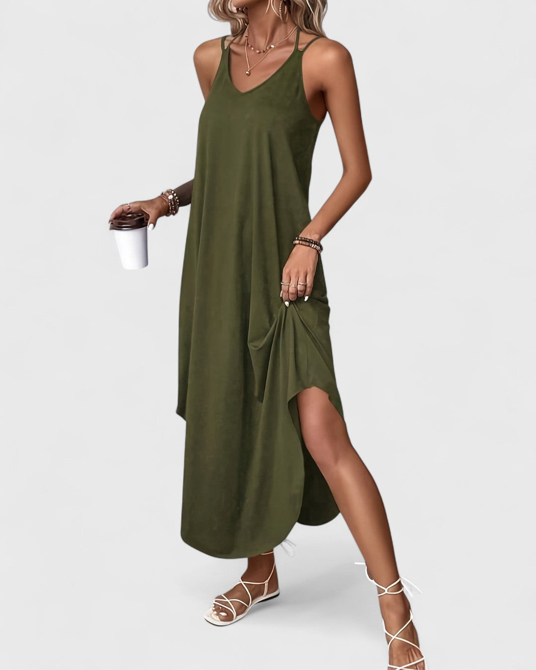 Tracie | Maxi Dress V Neck Side Slit