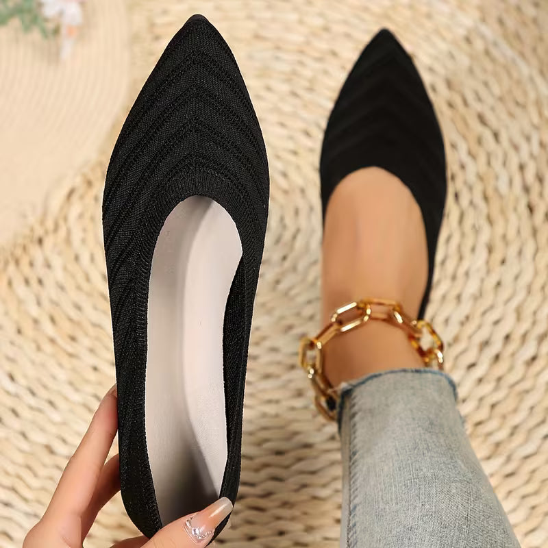 Mikya - Pointed Toe Knit Ballet Flats