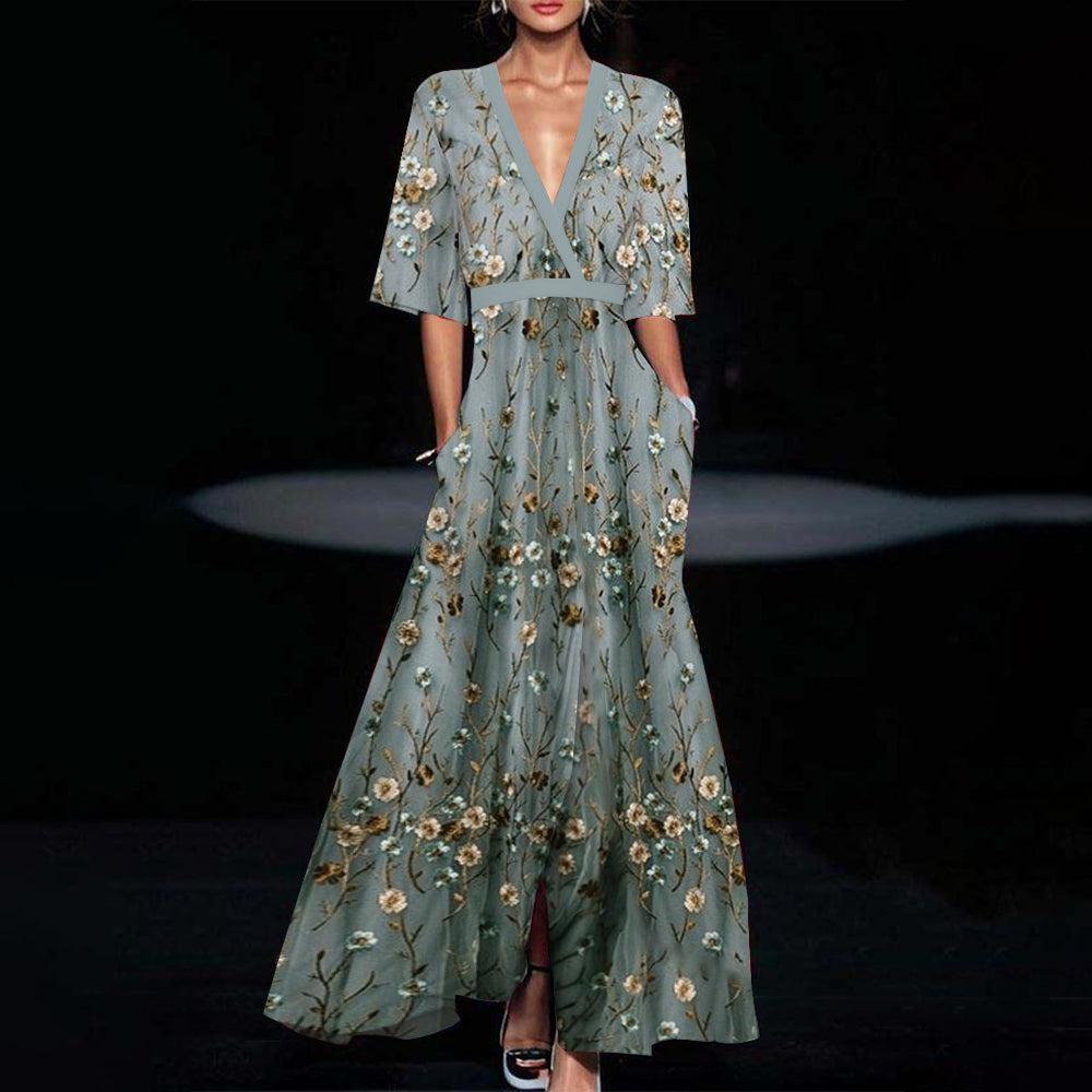 Jane | Floral Print V Neck Midi Dress