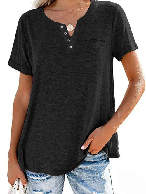 Cettina | Short Sleeve Pocket Henley T-Shirt