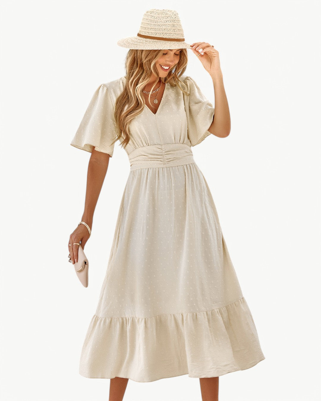 Rameena | Midi Dress V-Neck Short Sleeve