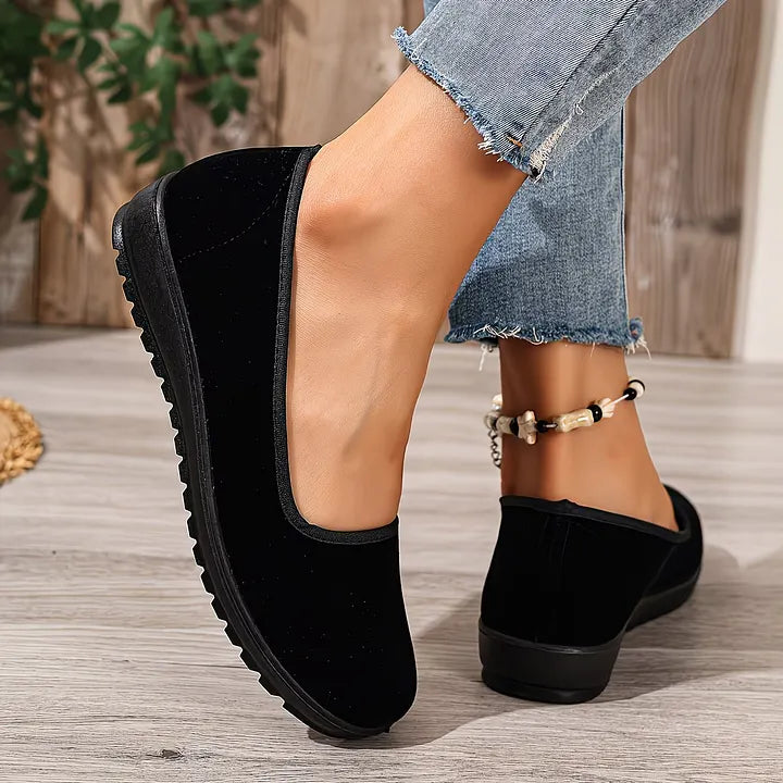 Sumaiya | Slip-On Black Low Wedge Shoes
